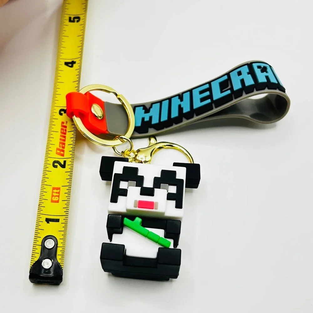 Panda Minecraft Keychain Unisex OS White Black Rubber Wristlet Strap Charm